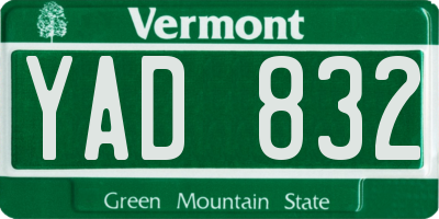 VT license plate YAD832