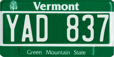 VT license plate YAD837