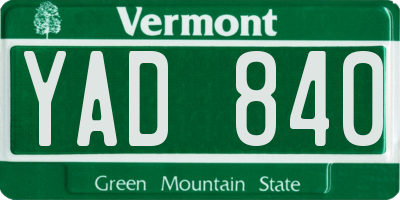 VT license plate YAD840