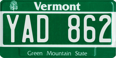 VT license plate YAD862