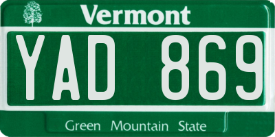 VT license plate YAD869