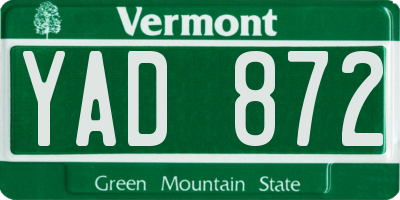 VT license plate YAD872