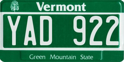 VT license plate YAD922