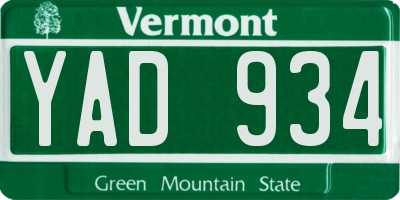 VT license plate YAD934