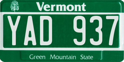 VT license plate YAD937
