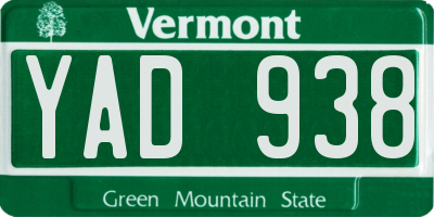 VT license plate YAD938