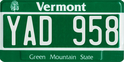 VT license plate YAD958