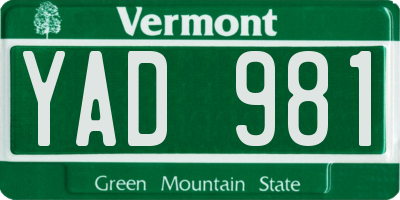 VT license plate YAD981