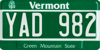 VT license plate YAD982