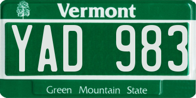 VT license plate YAD983