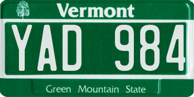VT license plate YAD984