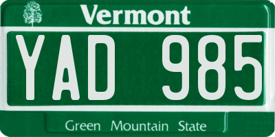 VT license plate YAD985