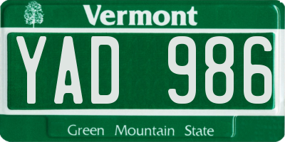 VT license plate YAD986