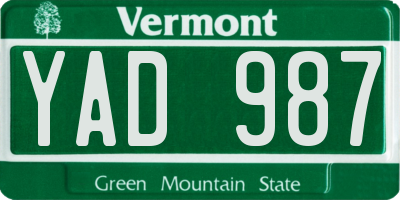 VT license plate YAD987