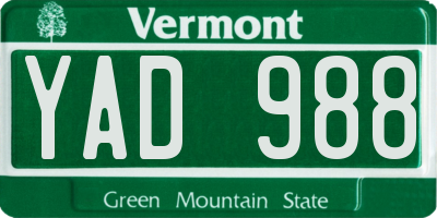 VT license plate YAD988