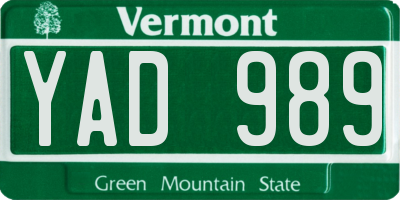 VT license plate YAD989