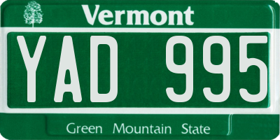 VT license plate YAD995