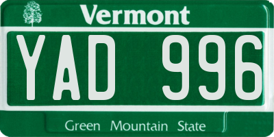 VT license plate YAD996