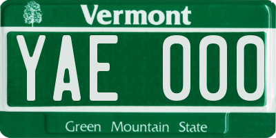 VT license plate YAE000