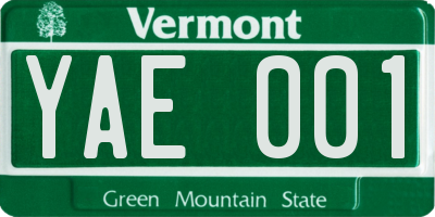 VT license plate YAE001