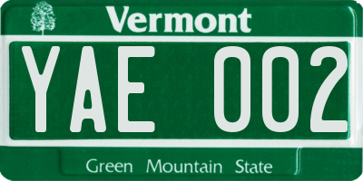 VT license plate YAE002