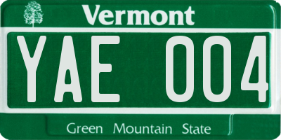 VT license plate YAE004