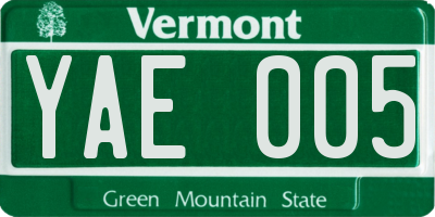 VT license plate YAE005