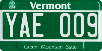VT license plate YAE009