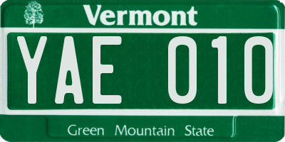 VT license plate YAE010