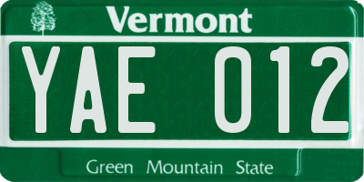 VT license plate YAE012