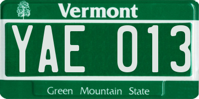 VT license plate YAE013
