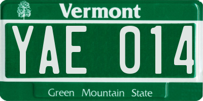 VT license plate YAE014