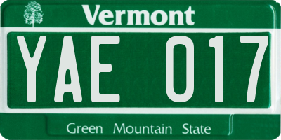 VT license plate YAE017