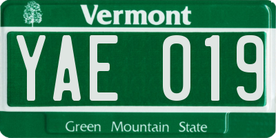 VT license plate YAE019