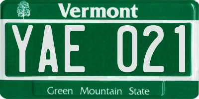 VT license plate YAE021