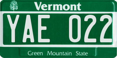 VT license plate YAE022