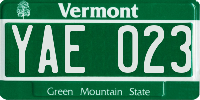 VT license plate YAE023