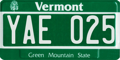 VT license plate YAE025
