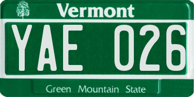 VT license plate YAE026