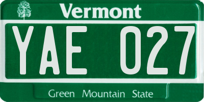 VT license plate YAE027
