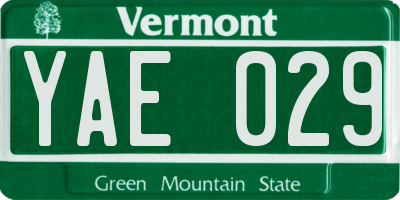 VT license plate YAE029