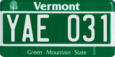 VT license plate YAE031