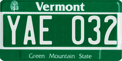 VT license plate YAE032