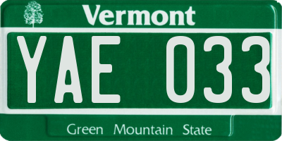 VT license plate YAE033