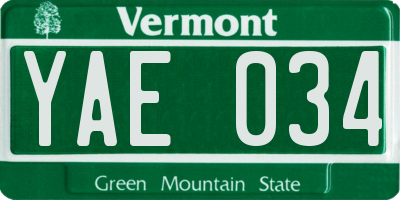 VT license plate YAE034
