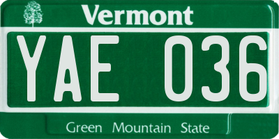 VT license plate YAE036