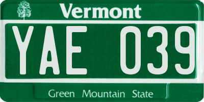VT license plate YAE039