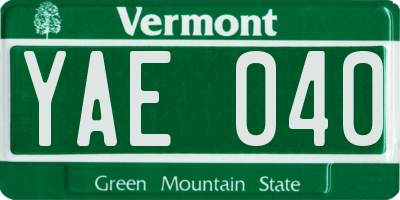 VT license plate YAE040