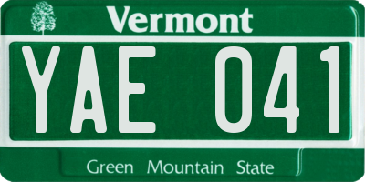 VT license plate YAE041