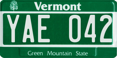 VT license plate YAE042